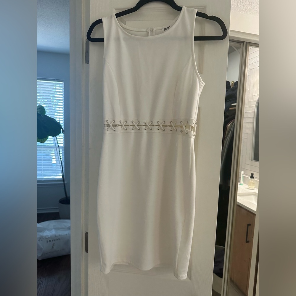Tobi White Mini Dress with Waist Detail